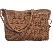 The Sak 3 in 1 Crocheted Crossbody Convertible Bag Camel Brown Clutch, Shoulder,