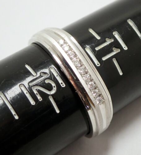 Sz 11.5 MGW 10K White Gold Diamonds 1/10ct TW Channel Set Mens Wedding Band Ring - Picture 13 of 15