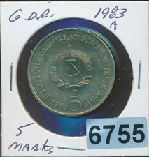 G.D.R.  - 1983-A - 5 MARKS - #6755 -  K89 - BU - WOW