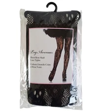HALLOWEEN Skull Lace Tights Black Rose 4"11"-5"9" 90-160 LBS #9751 Leg Avenue