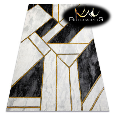 Exklusiver Moderner Teppich ''EMERALD'' Glamour Geometrisch CREME SCHWARZ GOLD Hochwertig