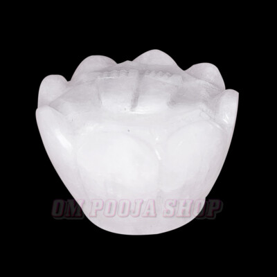 Crystal (Sphatik) Lakshmi Charan Paduka on Lotus Flower Good Luck Wealth OmPooja