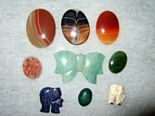 Vintage Natural Stone Settings Elephants Bow Agates Jade Jadeite Malachite + Lot