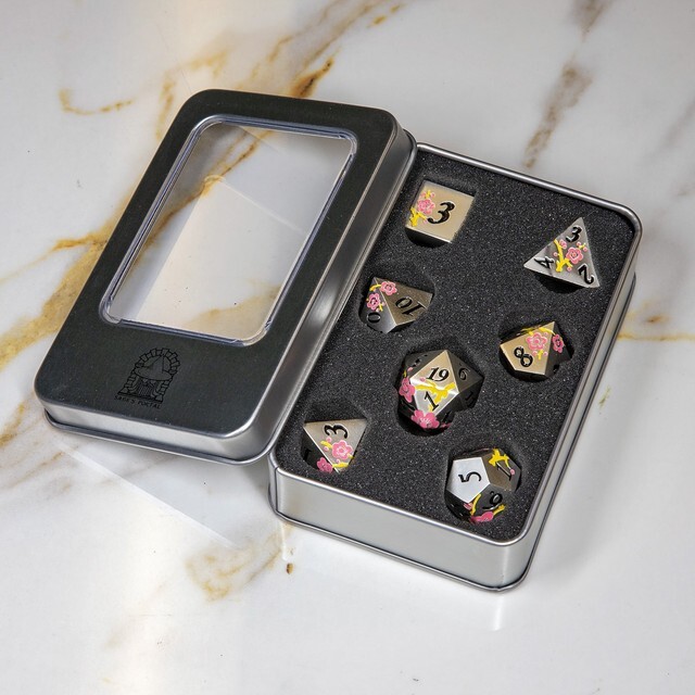Sage's Petrified Flowers Silver Pink/Yel Flowers Metal Dice Set Dnd Dice RPG
