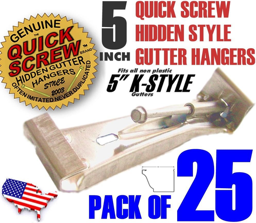 25 Pack 5" Inch Aluminum Hidden Rain Gutter Bracket Hook Clip Style Hangers wit - Picture 2 of 9