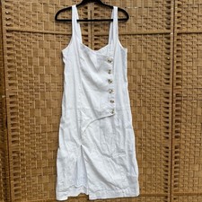 Anthropologie Sleeveless Square Neck Button Wrap Midi Dress Ivory Women Large