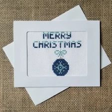 Completed Finished Cross Stitch Merry Christmas Snowflake Blank Note Card