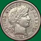 1903 Barber Dime Almost Uncirculated AU Coin, Cleaning #43243