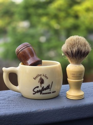 Seaforth Heather n Fern Shaving Mug Vintage 1940s Custard Glass & Brush + Extra 