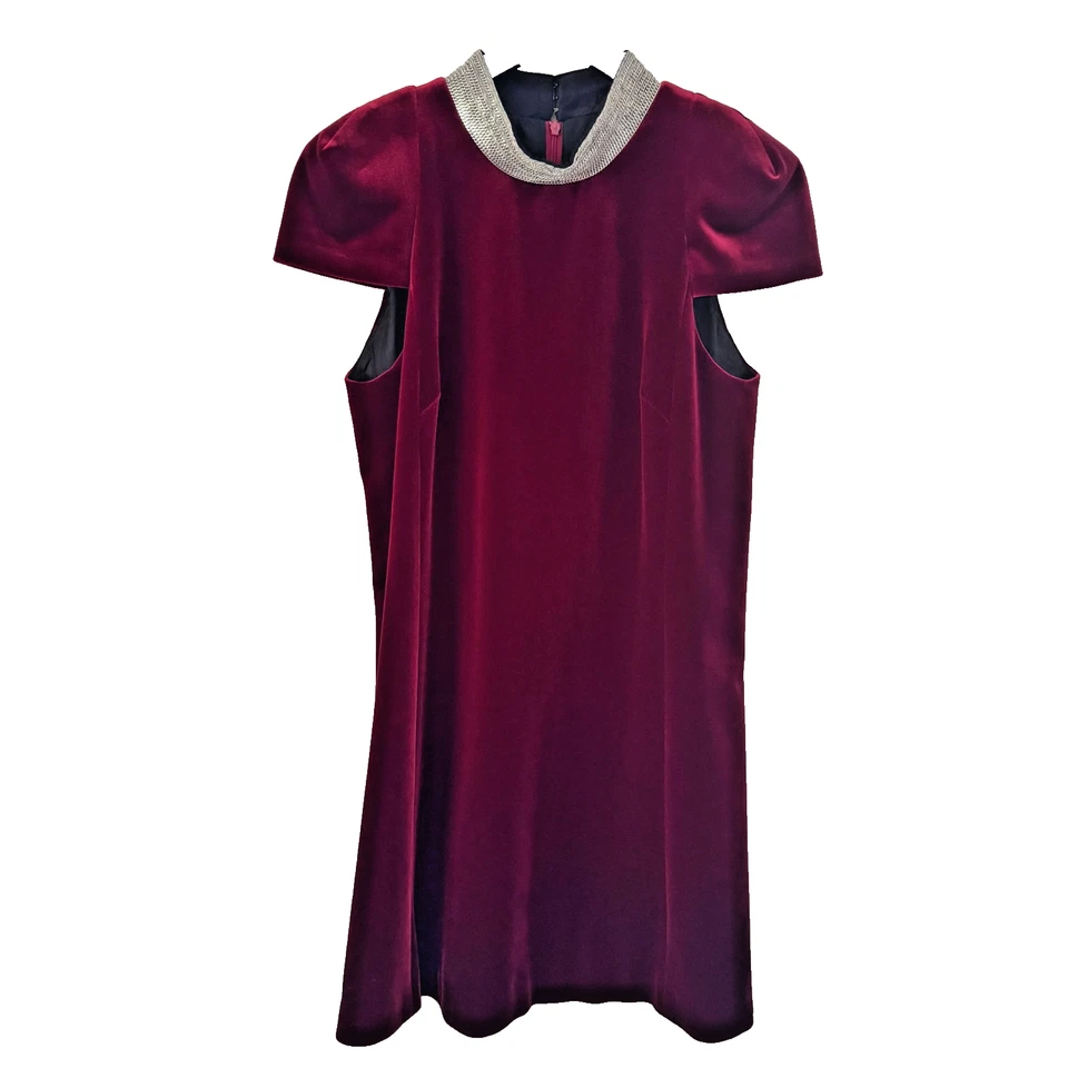 Mini Vestido SAINT LAURENT Paris Terciopelo Rojo COLLAR COTA DE CADENA Metal Armadura 38 M 6 Foto 2 de 4