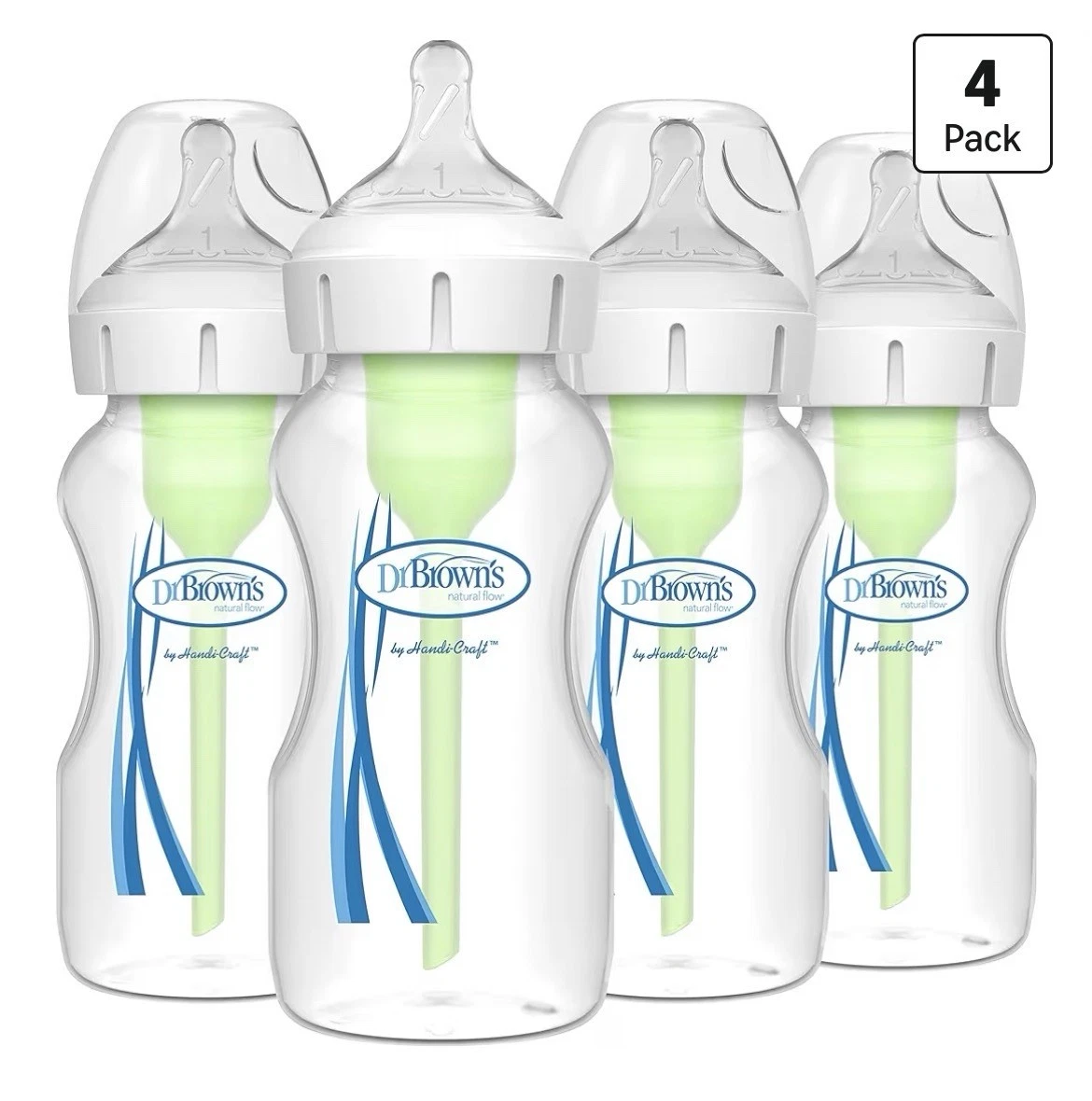 New Dr. Brown's Natural Flow 9oz 4 pk Wide Neck Anti-Colic Slow Flow Bottle Set