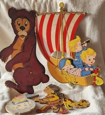 5 Vintage The Dolly Toy Co Children's Child's Kid Wall Art Cardboard Figures Lot