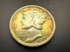 1917 MERCURY DIME Philadelphia (no mark) TONING Fine Condition 90% SILVER — photo 2