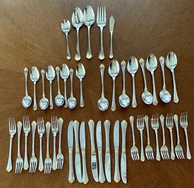 Towle Santa Barbara Gold 18/8 Stainless Steel Flatware Service For 8 Korea 45pcs