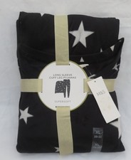 LADIES MARKS AND SPENCER BLACK & WHITE STAR SUPERSOFT FLEECE PYJAMA SET SIZE XL