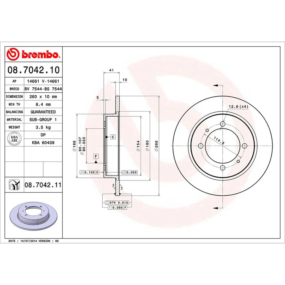 Kit de pastillas de freno rotores de freno traseros OE Brembo Prime para Volvo S40 V40 2000-2004 Foto 2 de 4