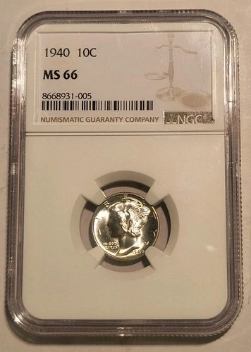 1940-P Mercury Dime MS66 NGC High Grade, Beautiful Coin, GEM BU