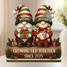 Custom Couple Growing Old Together Wooden Plaque, Gnome Couple, Wedding