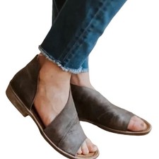 Free People Mont Blac Sandals Flats Open Toe Side Cut Outs Leather Black 39 8.5