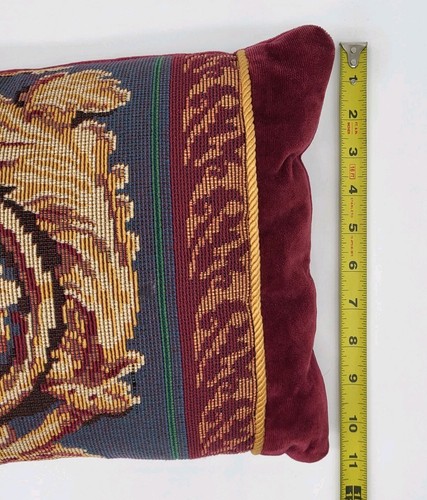 Needlepoint Throw Pillow Tapestry Cushion Burgundy Gold Velvet Victorian 10x15 - Picture 6 of 7