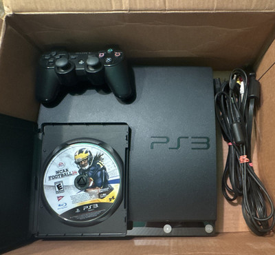 Sony PS3 Slim 160GB Black CECH3001A HDMI 1080p Controller + Cables + NCAA CFB'14
