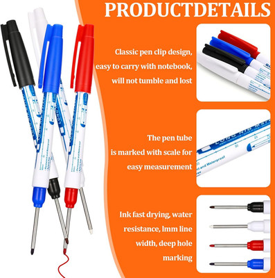 4 Pcs Long Head Deep Hole Marker Pens, Quick Dry Waterproof Fine Tip Markers ...