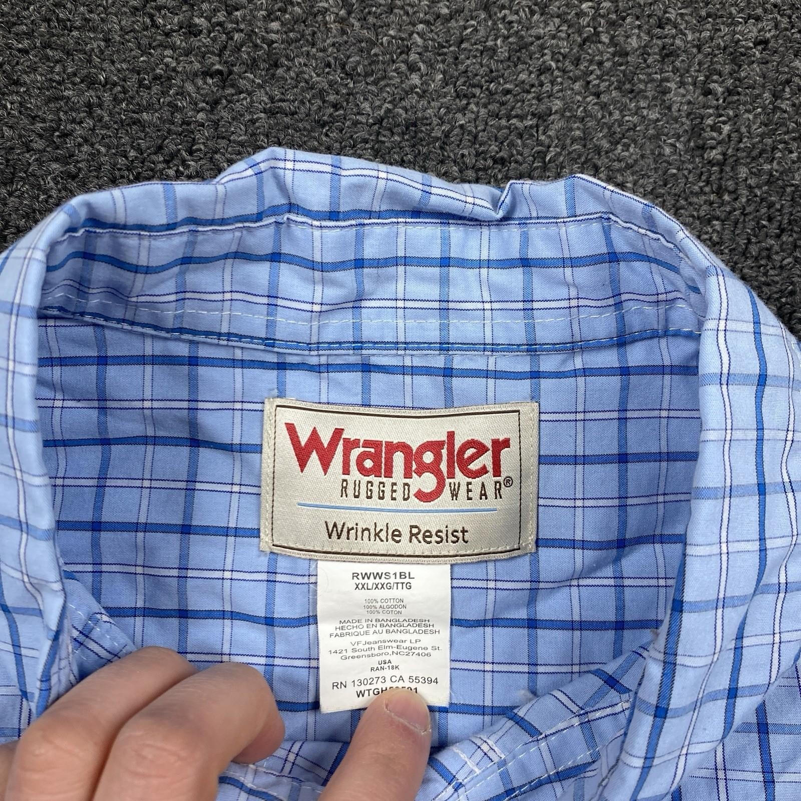 Wrangler Shirt Mens Blue Plaid Button Down Rugged Wear Wrinkle Resist Size 2XL thumbnail 5