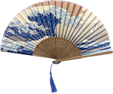 Wooden Bamboo Folding Hand Fan Silk Portable Wedding Dance Decor Accessory