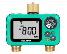 Restmo 2 Zone Automatic Digital Water Timer Model O-HT-2B Brass Connections