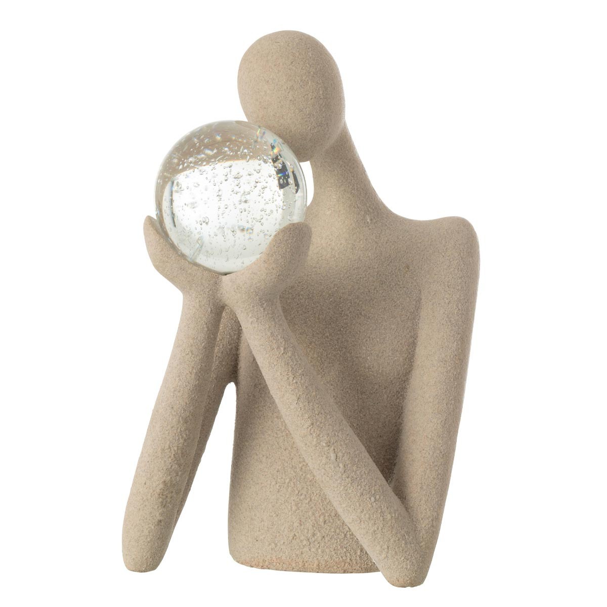 Buste boule cristal Shawn 43cm beige, sculpture d art contemporain en resine