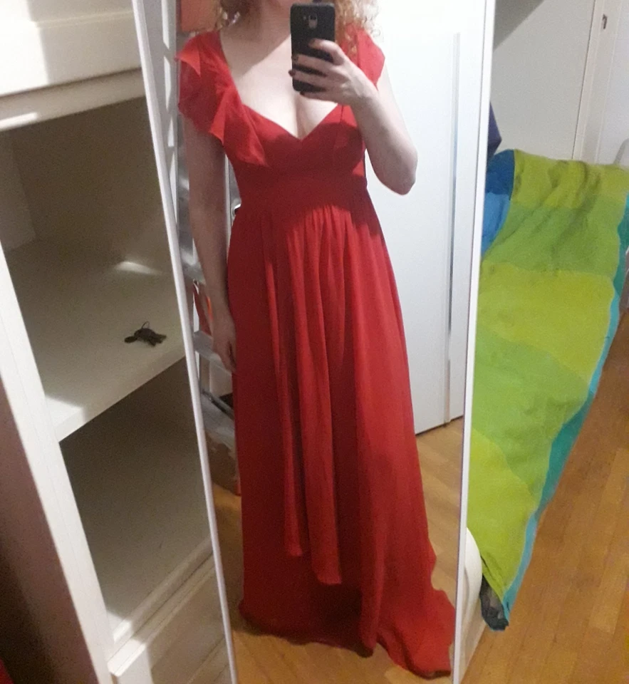 MOTIVI abito lungo rosso t. 40/42 vestito elegante cerimonia matrimonio donna - Immagine 2 di 4