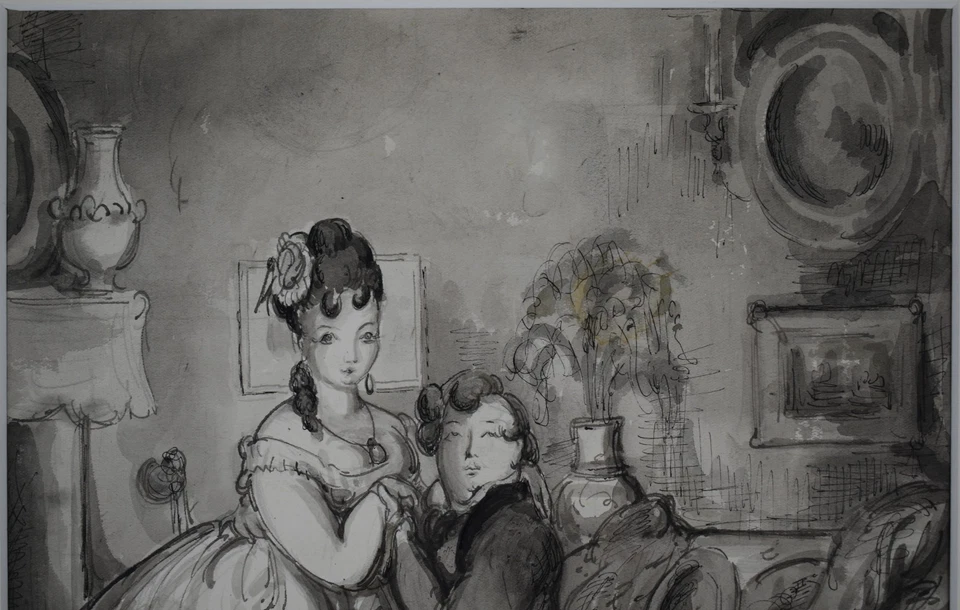 Suitor in a drawing room Original illustration by listed artist Harold Hope Read - image 4 of 4