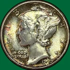 1945 Rainbow Toning Mercury Dime Brilliant Uncirculated BU Coin #44249