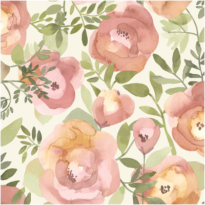 Blüte Floral Tapete Aquarell Blumen Feature Wand Creme Rosa Grün