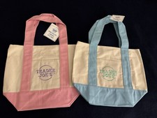 Trader Joe's Mini Pastel Canvas Tote Bags Set Of 2 NEW