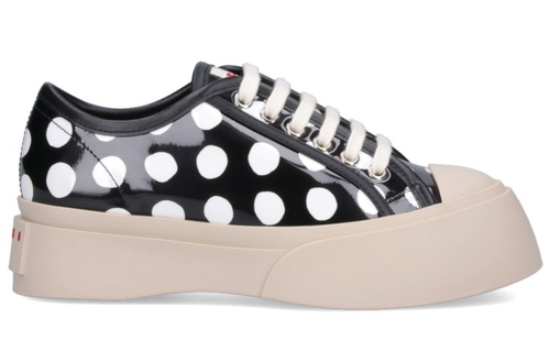 Neu im Karton Marni Pablo schwarz weiß gepunktet Lack Plateausohle Sneakers Gr 36 6 995 $