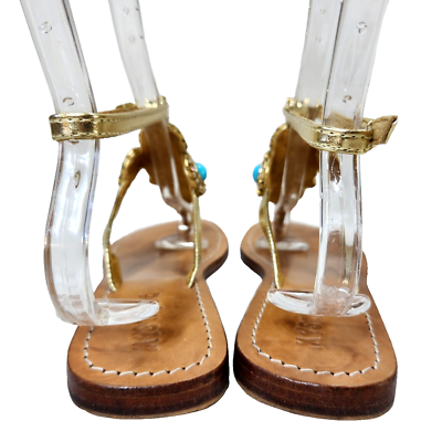 MYSTIQUE Jeweled T-Strap Sandals $300 Sz 7 Turquoise Stones