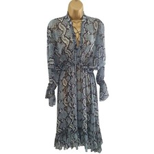 10-12 UK KAREN MILLEN BATWING SLEEVE CHIFFON SNAKE PRINT RUFFLE MIDI TEA DRESS