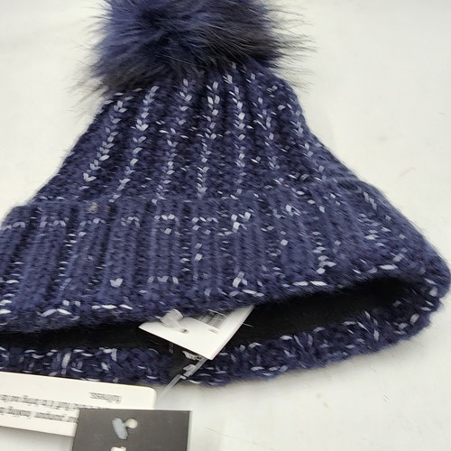 Kyi Kyi Faux Fur Pom Pom Knitted Beanie Hat Women's One Size Navy - Bild 14 von 15
