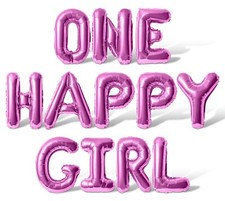 ONE HAPPY GIRL Letter Balloon Banner - 1st Birthday Party Decoration -1 Year Old