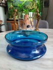 Vintage Antique Aquarium Fishbowl Rare 7 1/2" Blue Depression Glass Fish Bowl