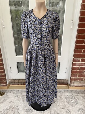 Vintage Laura Ashley 80er Blumen Vollkreis Cottagecore Knopfleiste Kleid 12