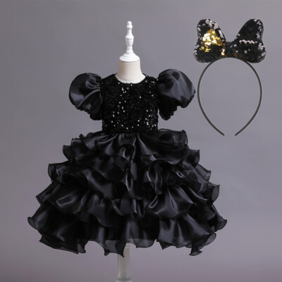 Little Girls Birthday Dress Costume Ball Party Dress up with Big Bow Headband
