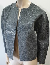 Paule Ka Grey Glitter Metallic Round Neck Evening Blazer Jacket 38 Uk10 Bnwt