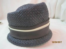 Vintage Cloverlane Woman's Hat navy woven plastic Netting