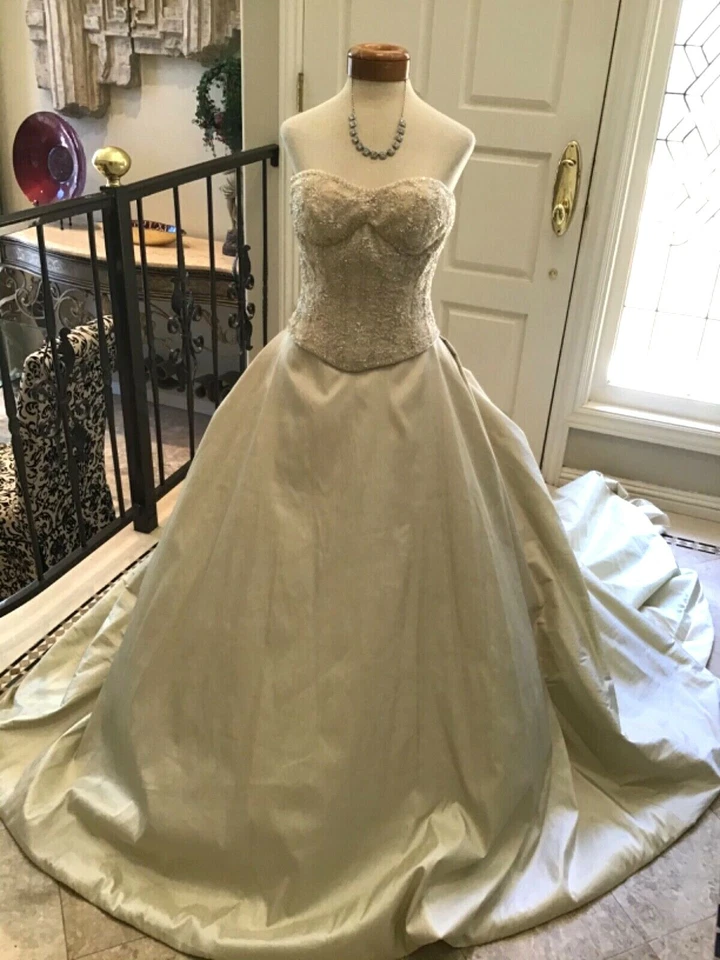 DEMETRIOS новый свадебное платье свадебное платье бюстье корсет тафта золото 8 - Изображение 3 из 4