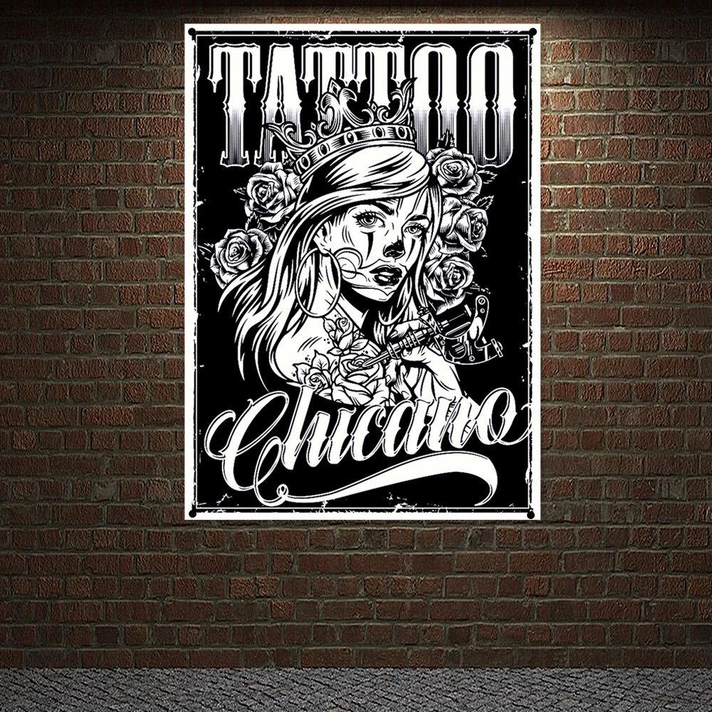Vintage Chicano Tattoo Tapestry poster Wall Art Canvas Painting Flag Banner