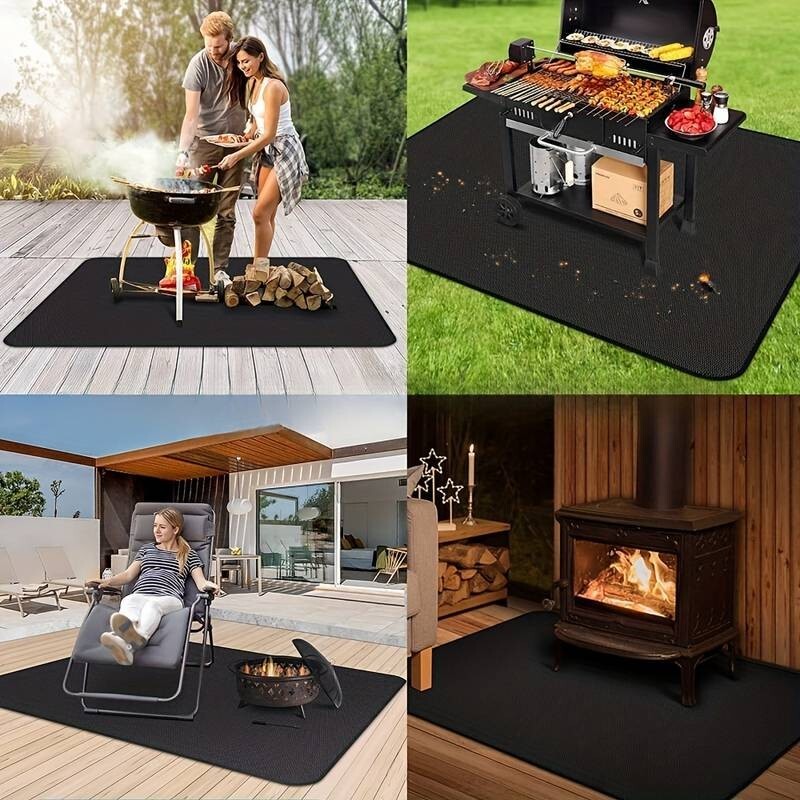 Tapis Protection Feu Barbecue Rond 3 Couches - Résistant 1000°F Pour Terrasse Pelouse