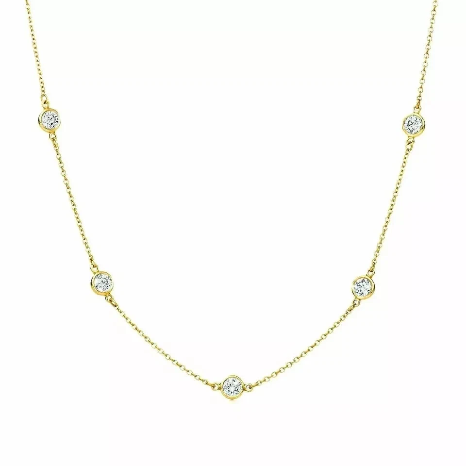 Certified Natural Diamond By The Yard Bezel Station Necklace 14k Yellow Gold - Image 3 of 4