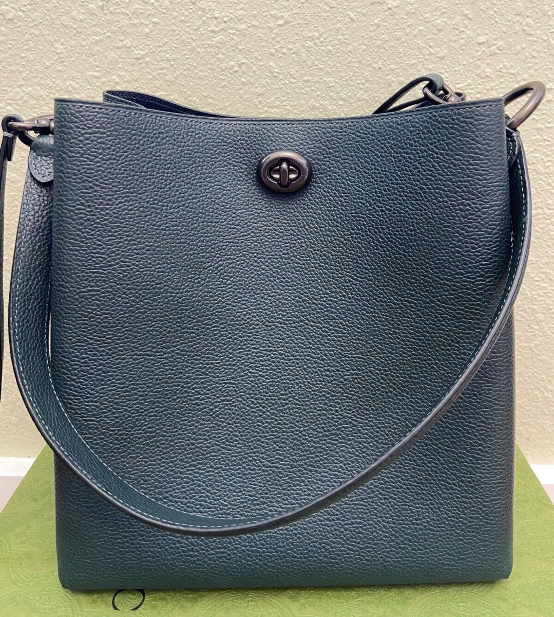 NEW Coach Charlie Dark Green Leather Double Compartment Bucket Bag